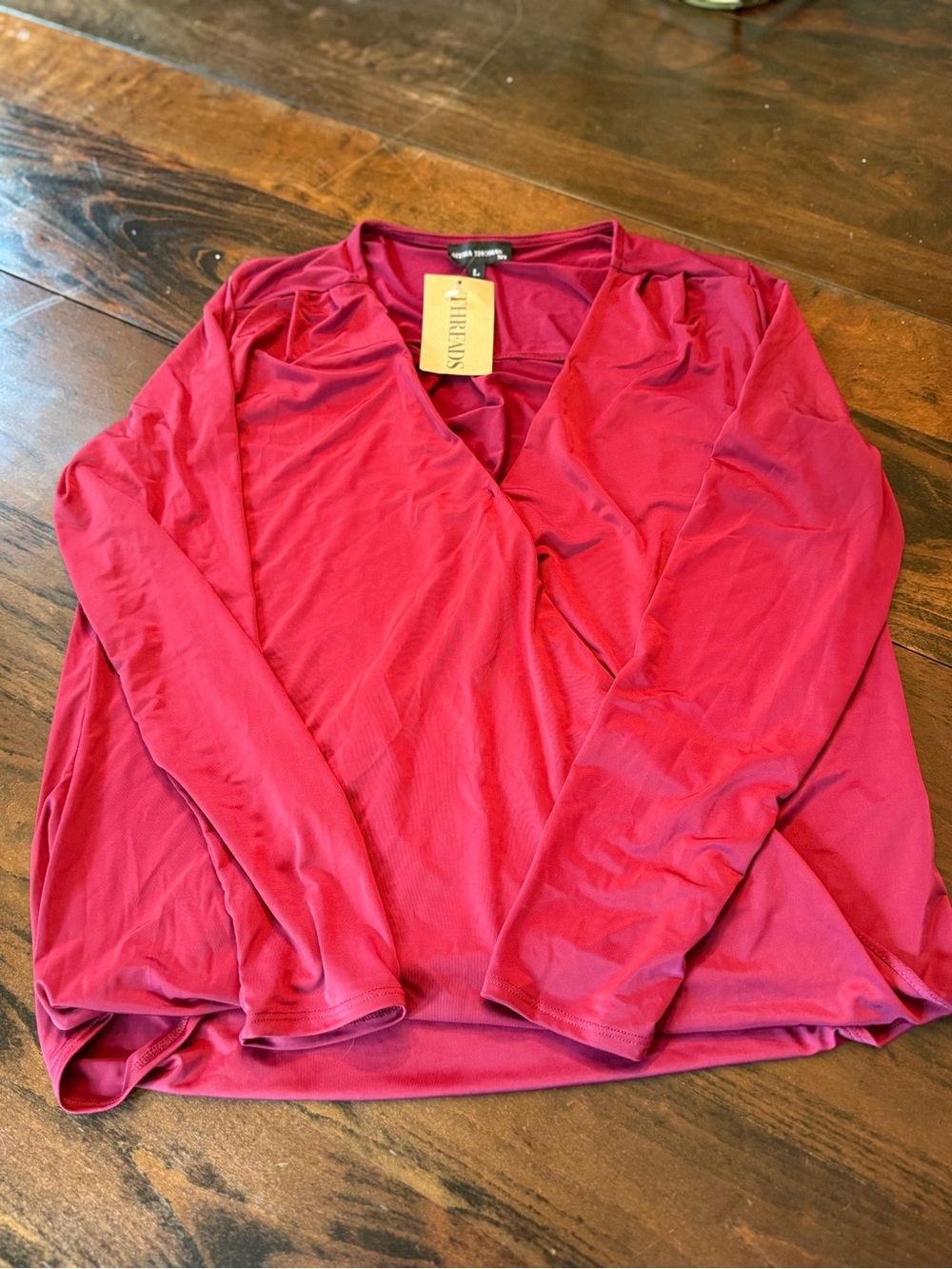 Alyssa Thomas Long-Sleeve V-Neck Blouse in Berry